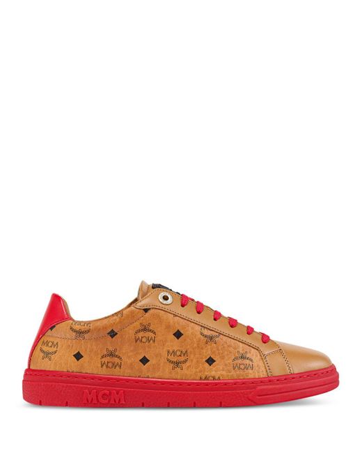 MCM Rubber Derby Visetos Low Top Sneakers in Red for Men | Lyst