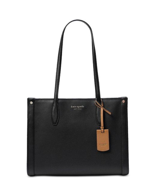 Kate Spade Market Medium Pebbled Leather Tote in Black/Pale Gold (Black