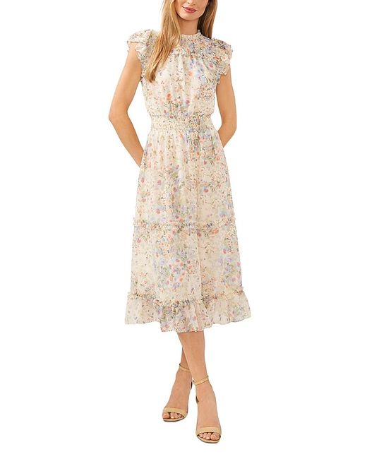 Cece Natural Ruffled Flutter Sleeve Midi Dress
