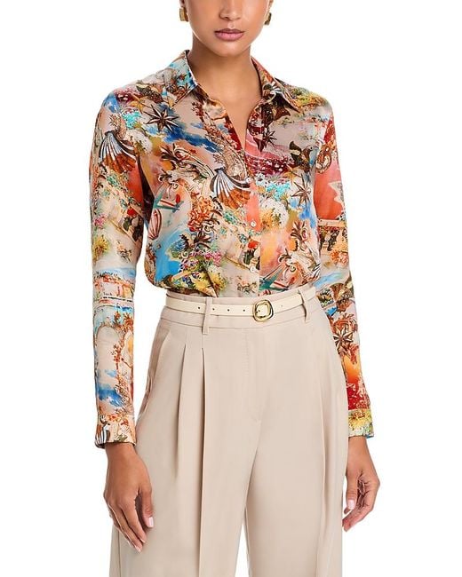 L'Agence Multicolor Tyler Silk Printed Split Neck Blouse