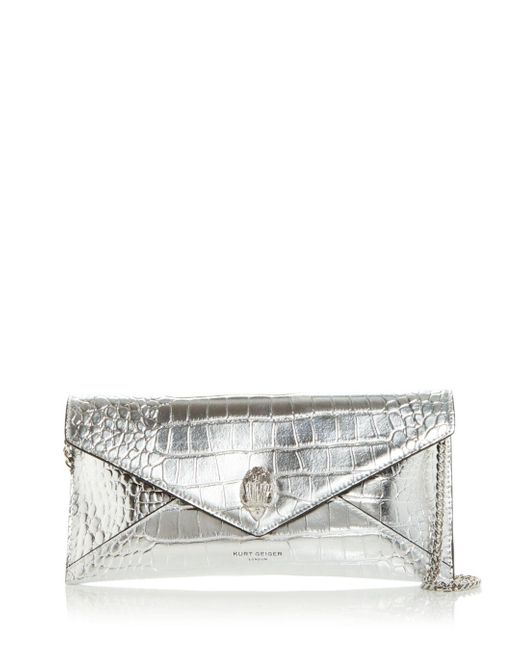 Kurt Geiger Shoreditch Leather Envelope Clutch in Silver (Gray) Lyst