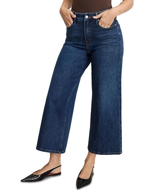 GOOD AMERICAN Blue Soft Tech Good Waist Palazzo Cropped Jeans