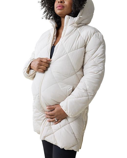 Ingrid & Isabel Gray Hooded Longline Puffer Maternity Jacket