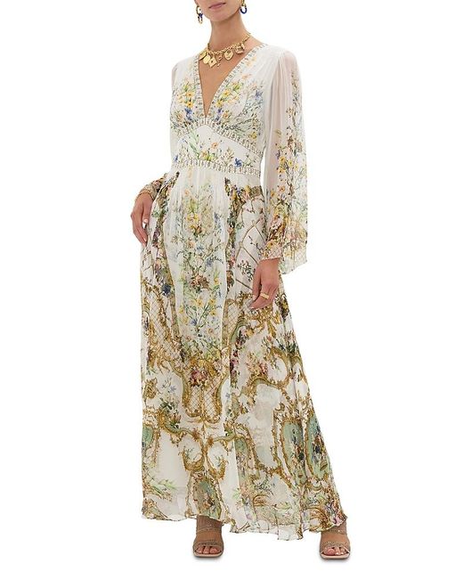 slim fit dress slacks Veda Long Sleeve Floral Tiered Ruffle Maxi Dress Blue main image 0