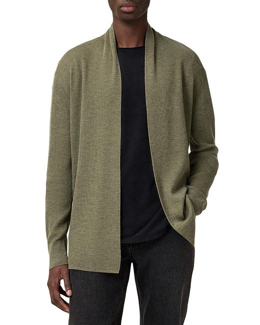 AllSaints Gray Mode Regular Fit Merino Wool Open Cardigan Sweater for men