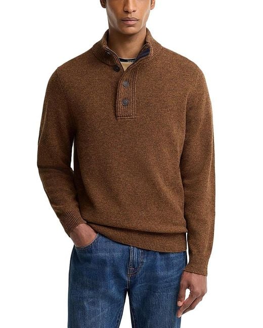 Barbour Brown Essential Patch Wool Half Zip Sweater for men