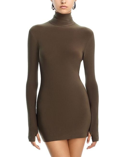 Norma Kamali Pickleball Mockneck Minidress in Brown | Lyst Norma Kamali Pickleball Mockneck Minidress in Brown | Lyst