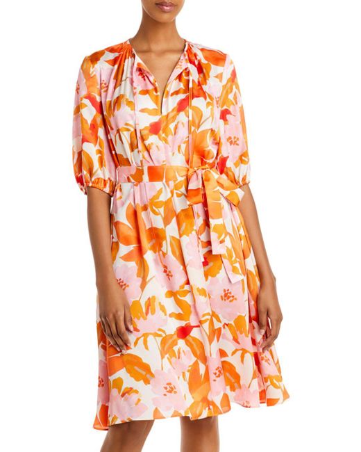 BOSS by HUGO Daesala Floral Satin Dress in Orange | Lyst
