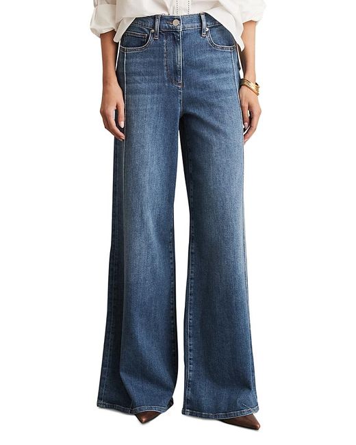 Reiss Blue Petite Heather Mid Rise Wide Leg Jeans