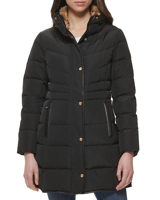 Cole Haan Black Quilted Hidden Hood Coat