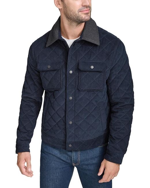 Cole Haan Blue Collared Quilted Button-front Jacket for men