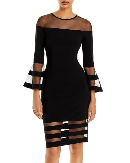 Aqua Black Bell-Sleeve Illusion Dress