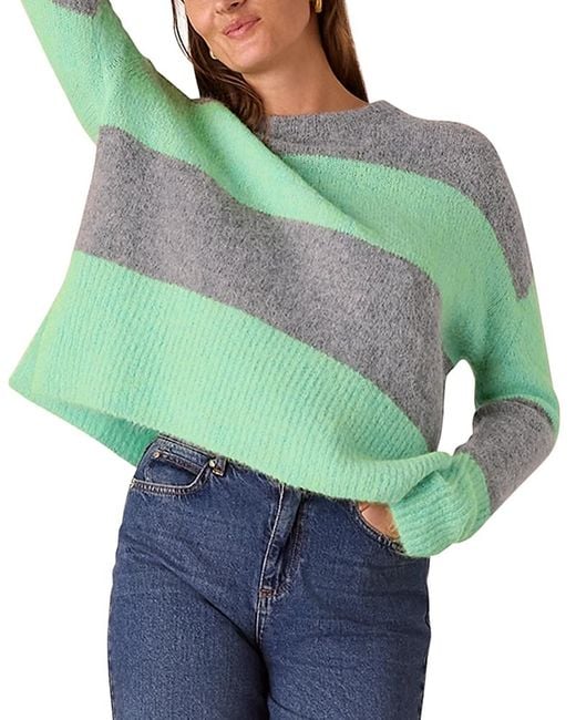 Whistles Green Striped Pullover Sweater