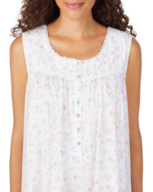 Eileen West Cotton Jersey Chemise Nightgown in White Floral (White