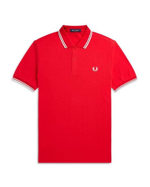 Fred Perry Twin Tipped Slim Fit Polo in Red for Men | Lyst