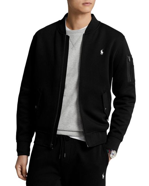 Polo Ralph Lauren Cotton Double Knit Full Zip Bomber Jacket in Black