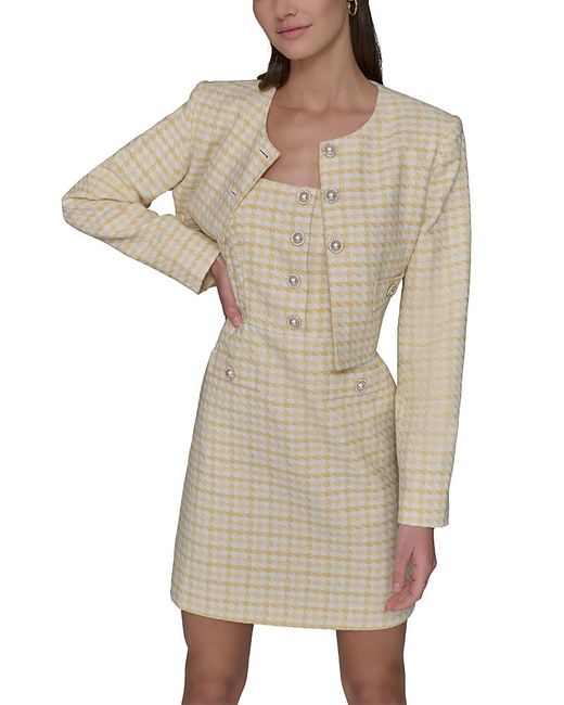 Karl Lagerfeld Natural Boucle Tweed Cropped Jacket
