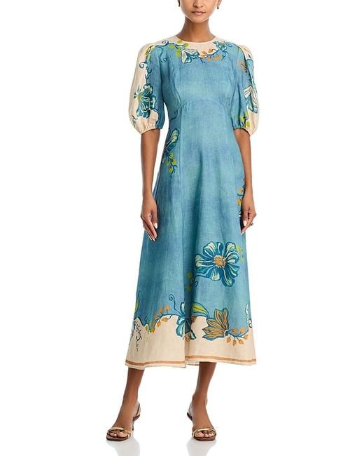 ALMAIS Luda Midi Linen Dress in Blue | Lyst