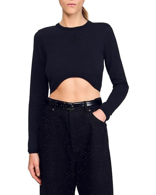 Sandro Blue Cropped Embroidered Tee