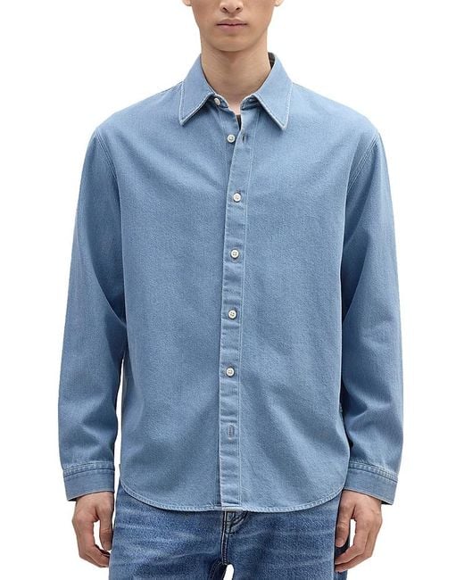 NN07 Blue Casper Button Front Denim Shirt for men