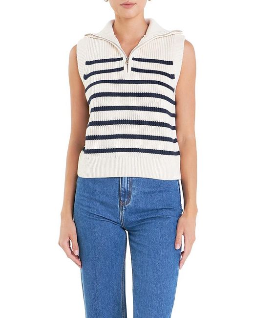 English Factory Blue Stripe Half Zip Up Sleeveless Knit Top