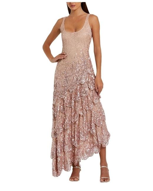 Mac Duggal Asymmetrical Scallop Hem Embellished Gown in Pink | Lyst