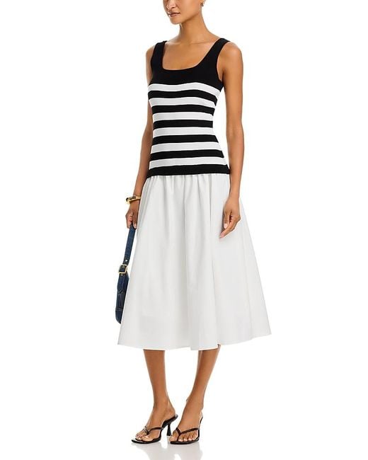Aqua Stripe Mixed Media Dress in White | Lyst