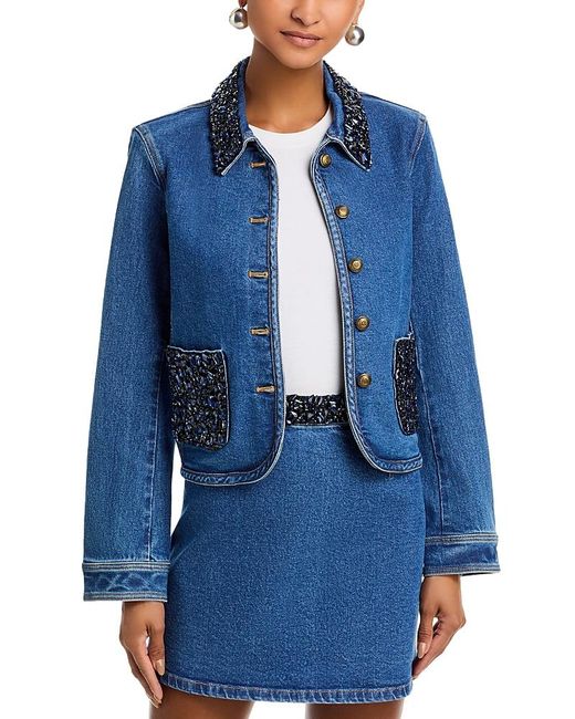 Cinq À Sept Blue Rhinestone Denim Amara Jacket