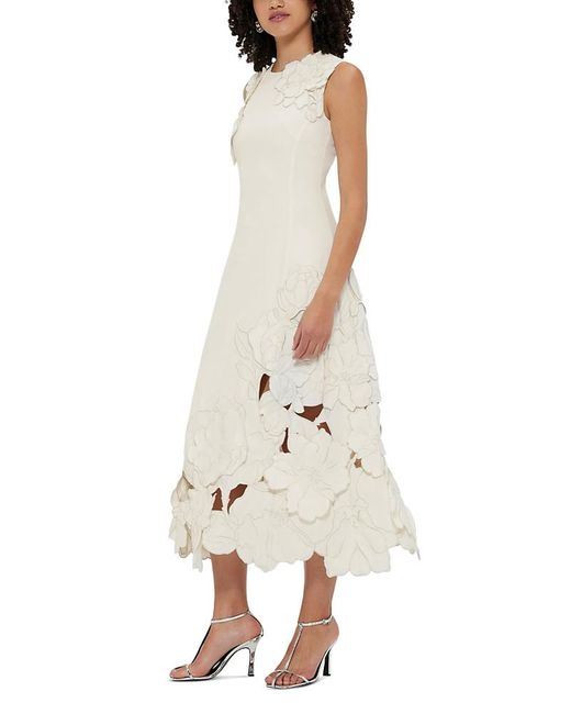 LEO LIN White Cleo Applique Sleeveless Midi Dress