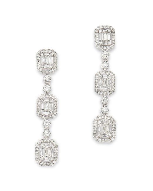 Bloomingdale's Fine Collection White Diamond Mosaic Round & Baguette Halo Drop Earrings