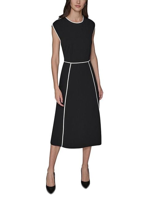 Karl Lagerfeld Black Contrast Trim Scuba Crepe Midi Dress
