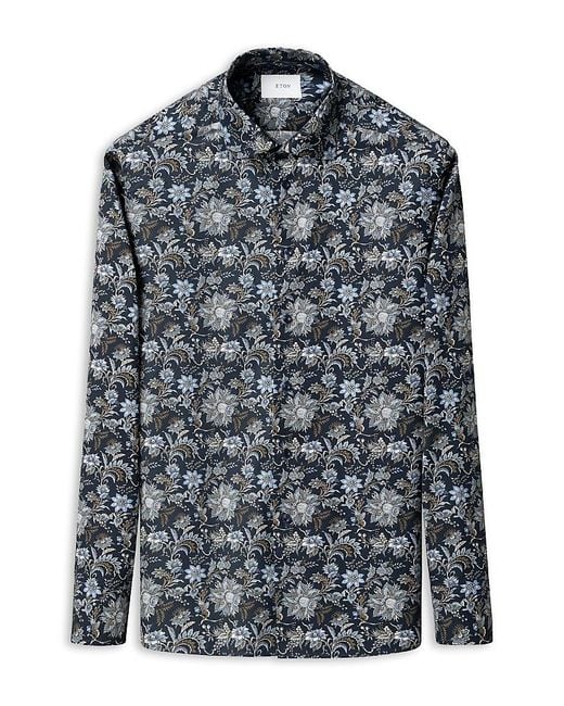 Eton of Sweden Blue Slim Fit Floral Shirt for men