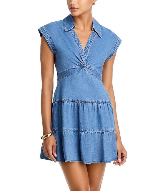 Alice + Olivia Blue Mila Deep V Twist Front Denim Mini Dress