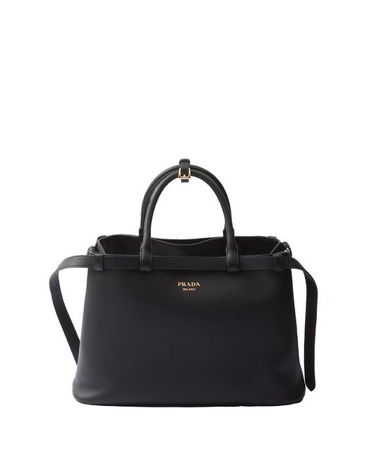 Prada Black Buckle Medium Leather Handbag With Double Belt