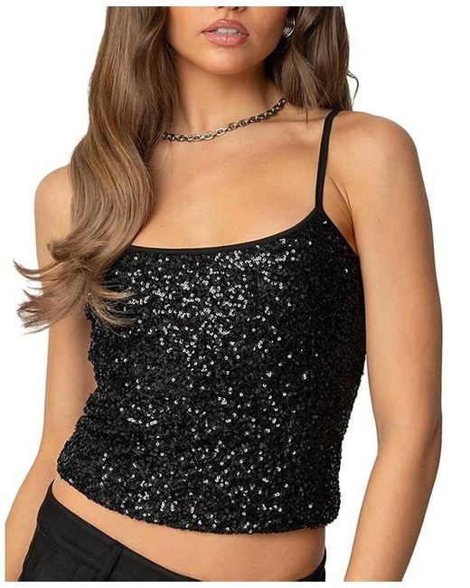 Edikted Black Celene Sequin Tank Top