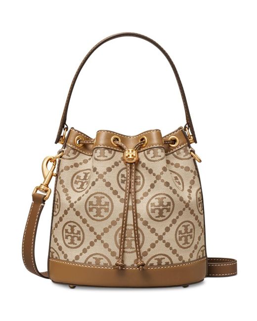 Tory Burch Synthetic T Monogram Jacquard Bucket Bag in Brown | Lyst Canada