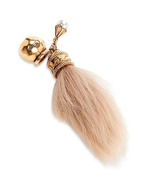 Chloé White Sphere Shearling Bracelet Bag Charm