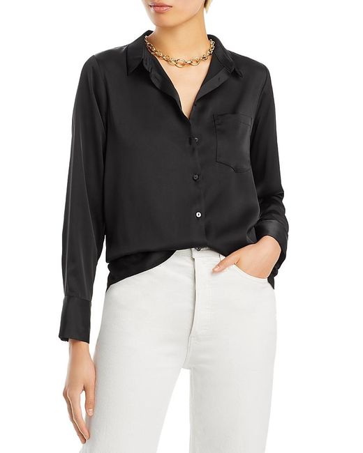 Aqua Black Satin Button Front Blouse
