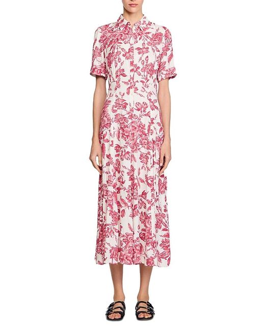 Sandro Pink Floral Patterned Maxi Dress