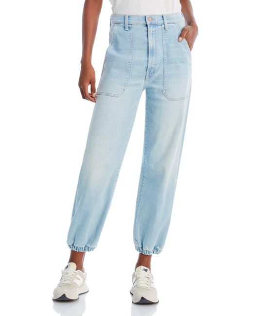 Mother The Wrapper Patch Springy Cotton Blend High Rise Straight Leg Jeans  In Chill Pill in Blue | Lyst