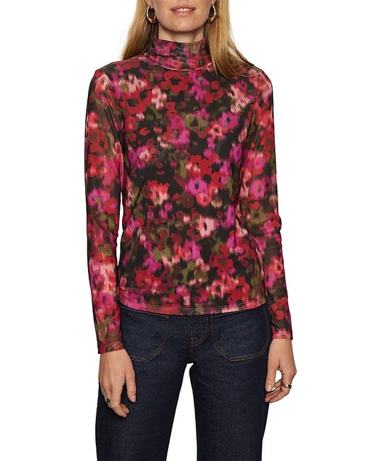 Sanctuary Red Mock Neck Mesh Top