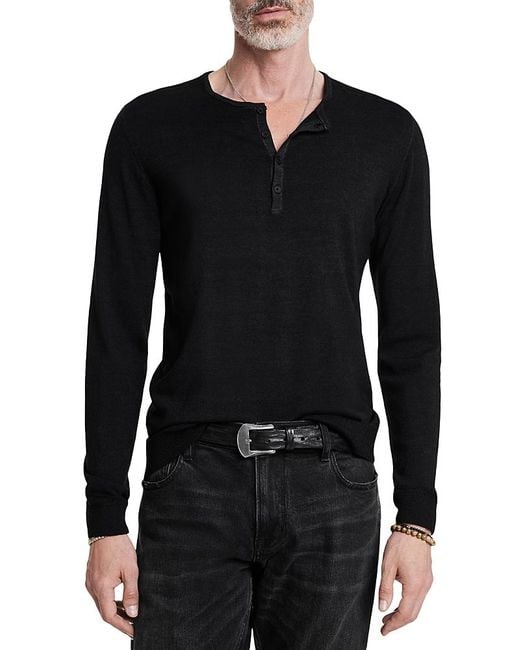 John Varvatos Black Eren Regular Fit Wool Blend Henley Tee for men