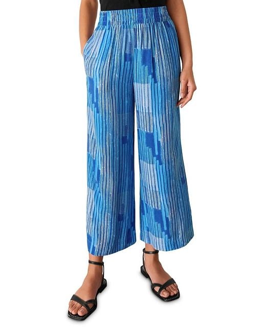 Whistles Blue Stripe Print Cropped Pants
