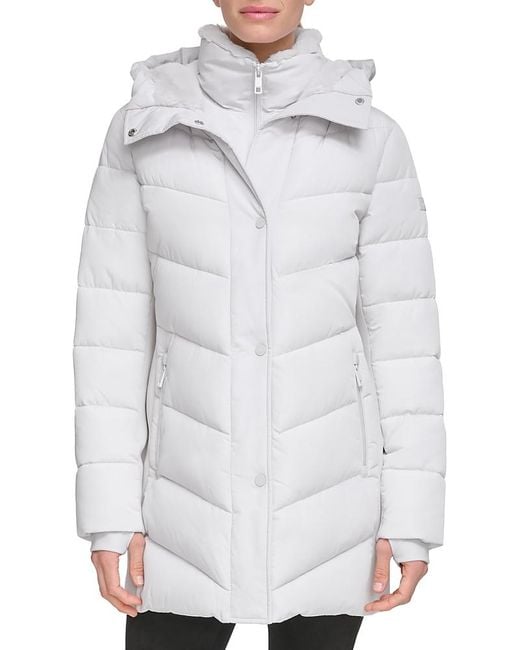 Calvin Klein Gray Faux Fur Trim Puffer Coat