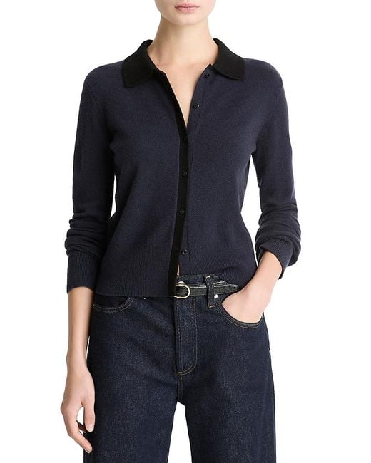 Vince Blue Contrast Collared Sweater