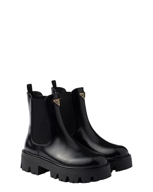 Prada Black Brushed Leather Booties
