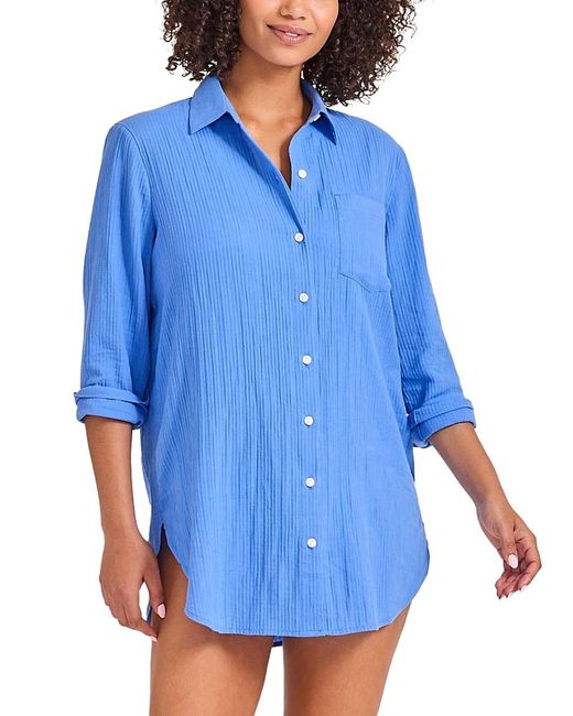 Tommy Bahama Blue Bella Breeze Boyfriend Shirt Swim Cover-Up