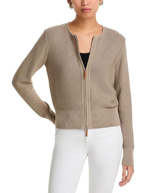 Lafayette 148 New York Gray Textured Zip Front Cardigan