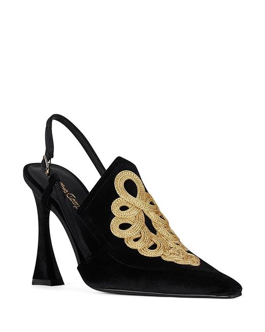 Jeffrey Campbell Black Huzzah Embroidered Slingback Pumps