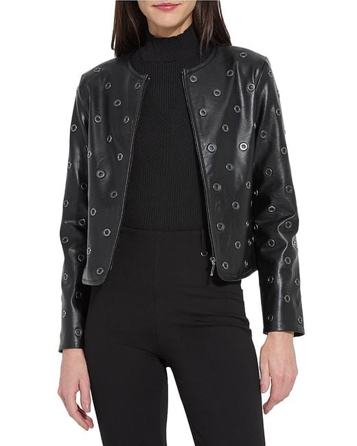 Lyssé Black Geneva Grommet Faux Leather Jacket